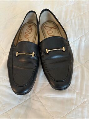Sam Edelman Black Leather Loafers with Gold Accent